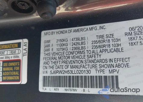 2020 Honda Cr-V Awd Ex из США, поврежденный, VIN 5J6RW2H53LL020130